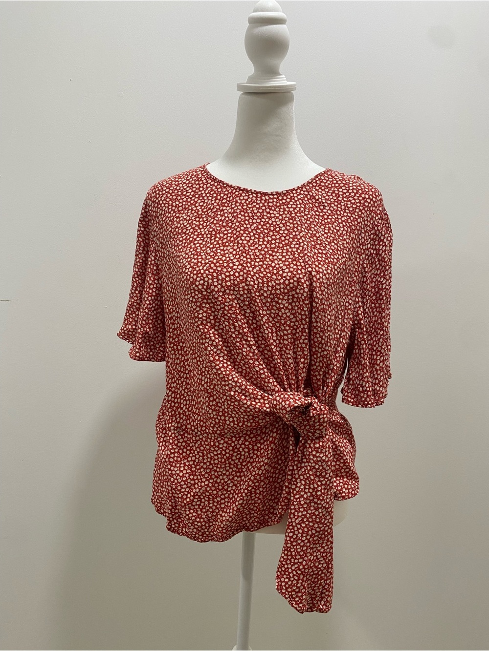 H&M Rust Red Printed Tie-Side Blouse